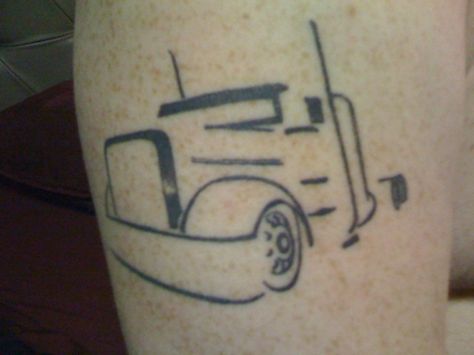 Big Rig Outline Tattoo Rig Tattoo, Truck Tattoo Ideas, Trucker Tattoo, Pink Truck Accessories, Black And White Tattoos, Truck Tattoo, Dad Tattoo, White Tattoos, Monster Trucks Birthday Party