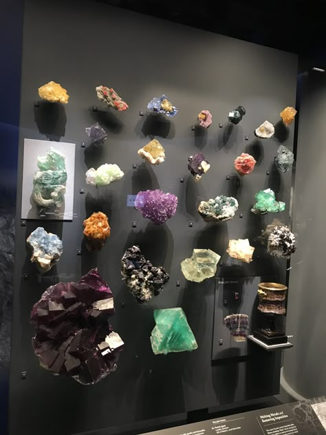 Crystal Wall Display, How To Display Crystals And Stones, Rock Display Ideas, Mineral Collection Display, Crystal Display Ideas, Crystal Collection Display, Display Crystals, Rock Collection Display, Rock Display