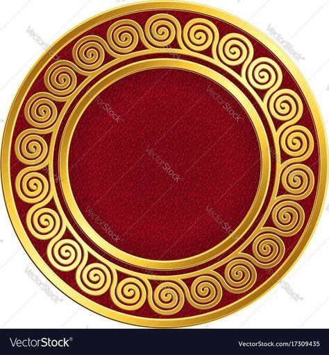 Golden Round Frame, Greek Ornament, Greek Meander, Golden Plate, Red And Black Background, Background For Design, Crockery Design, Sphere Design, Pablo Picasso Art