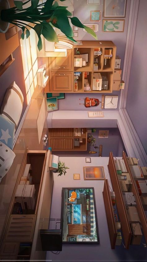 Anime Rooms Illustration, Animated Apartment Interior, Anime Room Illustration, Isometric Rooms, Basic Room, Isometric Room, Room Illustration, Art App, Metric Units