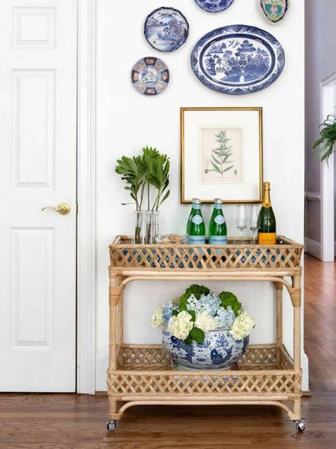 32"L x 18"W x 31H. 10 standard frame colors. Additional protective clear coat available. Shown in Natural. Wicker Bar Cart, Sarah Bartholomew, Patio Entertaining, Pretty Homes, Open Living, Woven Furniture, Living Ideas, House Inspo, First Home