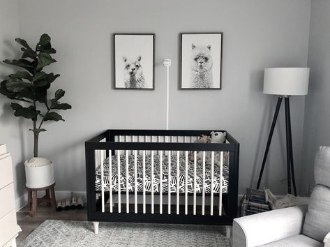 Baby Ben’s gender neutral room Nursery Ideas Black, Black Crib Nursery, Twin Nursery Gender Neutral, Gender Neutral Room, Green Nursery Boy, Small Room Nursery, Black Crib, Black Nursery, Crib Nursery