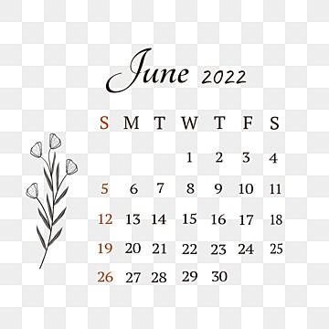 June 2022 Calendar, Calender 2022, June Month, Calendar Graphic, Month Printable, June Calendar, Calendar Png, Watercolor Calendar, Table Calendar