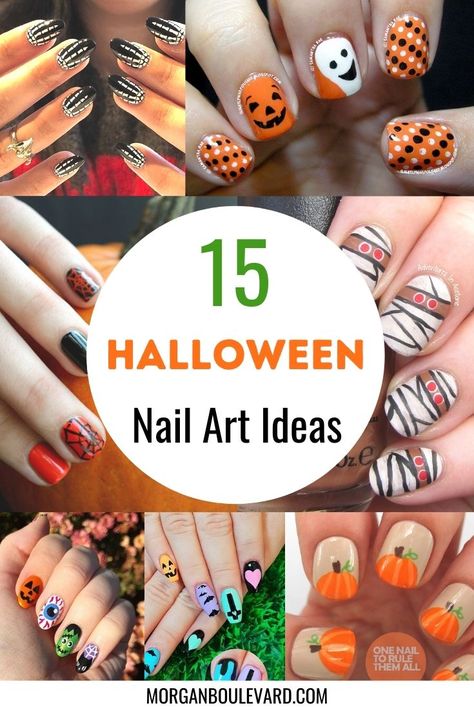 Kids Halloween Nails Short, Nail Art Designs October, Cute Easy Diy Halloween Nails, Easy Ghost Nails Diy, Manicure Ideas Halloween, Halloween Nails At Home Easy, Halloween Nails Kids Easy, Halloween Nail Art Easy Simple, Halloween Nail Designs For Kids