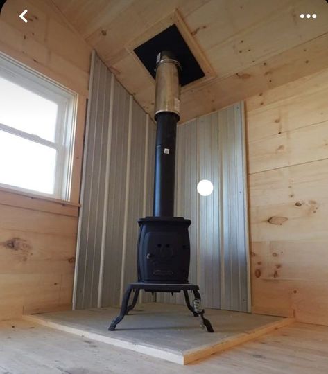 Pot Belly Wood Stove, Cabin Heating Ideas, Wood Burning Stove Metal Surround, Wood Burning Stove Wall Ideas, Cabin Wood Stove Ideas, Garage Wood Stove, Pellet Stoves Ideas, Wood Stove Accessories, Small Wood Stoves