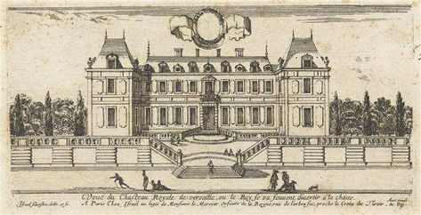 The garden facade of the chateau of Louis XIII in 1660-64. (Engraving by Israël Silvestre) Architecture Classic, Versailles Garden, Chateau Versailles, Castle Mansion, Hall Of Mirrors, Palace Garden, Palace Of Versailles, Hunting Trip, French Culture