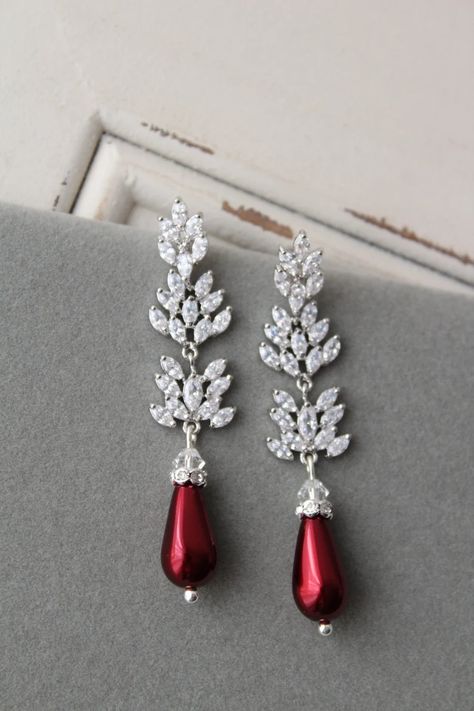 Bridal Earrings Silver Red Art Deco Earrings Wedding | Etsy UK Art Deco Earrings Wedding, Drátěná Socha, Bridal Earrings Silver, Red Art Deco, Red Stud Earrings, Vampire Jewelry, Wedding Earrings Vintage, Pearl Drop Earrings Bridal, Earrings Pearl Drop