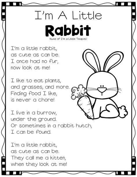 Rabbits! Nonfiction Reading and Writing Activities Rabbit Poem, Rabbit Activities For Kids, Easter Reading Activities, Poem For Kids, Writing Kindergarten, Easter Writing, Reading And Writing Activities, Easter Songs, Easter Lessons