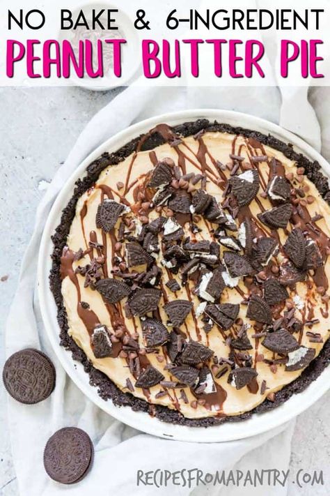 A rich, decadent and velvety No Bake Peanut Butter Pie with an Oreo Crust. I show you how to make this No Bake Pie recipe from scratch with only 6 ingredients and with step-by-step images.  This Peanut Butter Pie recipe is over the top delicious and the perfect year-round dessert. #nobakepeanutbutterpie #peanutbutterpie #nobakepie #oreocrust #oreopie #chocolatepeanutbutterpie #peanutbutterpierecipe #pie No Bake Peanut Butter Pie, No Bake Pie, Peanut Butter Pie Recipe, Butter Pie Recipe, Baking Recipes Pie, Oreo Pie, No Bake Peanut Butter, Chocolate Peanut Butter Pie, Slow Cooker Desserts