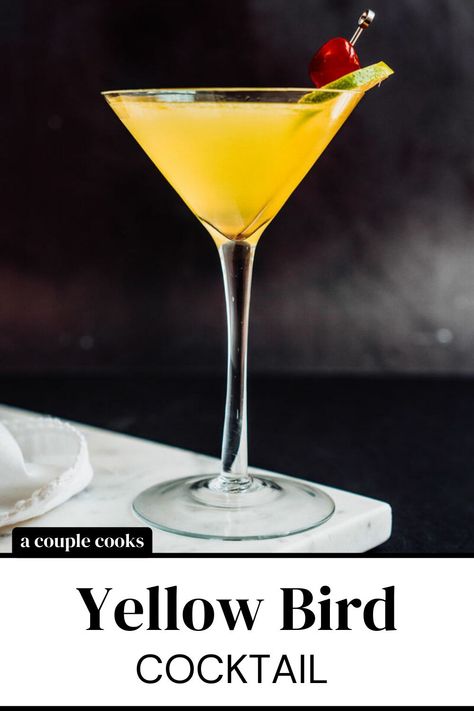 The Yellow Bird cocktail is a must try! You'll love the bright color and balanced flavor of this drink, with notes of vanilla and licorice. | alcoholic drinks | drinks | cocktails | galliano cocktail | orange liqueur drinks | triple sec drinks | cointreau cocktail | rum drinks | #yellowbird #yellowbirdcocktail #yellowbirddrink Yellow Bird Drink, Triple Sec Drinks, Cointreau Cocktail, Cointreau Cocktails, Cocktails Made With Rum, Best Fish Recipes, Liqueur Drinks, Winter Salad Recipes, A Couple Cooks