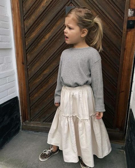 Toddler Girl Aesthetic, Kids Long Skirts, Skirt Ootd, Mother Daughter Fashion, Fit Skirt, Rib Top, Skirts For Kids, Baby Clothes Patterns, Kids Wardrobe