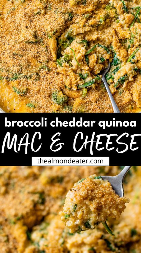 Broccoli Cheddar Quinoa, Broccoli Casserole Healthy, Broccoli Quinoa Casserole, Quinoa Mac And Cheese, Mac And Cheese Healthy, Cheddar Recipes, Vegetarian Recipes For Beginners, Christmas Side Dish Recipes, Broccoli Spinach