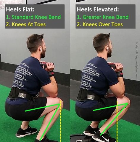 Standard Goblet Squat vs Heel Elevated Goblet Squat Elevated Goblet Squat Form, Goblet Squat Muscles Worked, Heel Elevated Goblet Squat, Goblet Squat Elevated, Raised Goblet Squat, Elevated Squats Exercise, Goblet Squat Vs Sumo Squat, Heel Elevated Squats, Goblet Squat Form