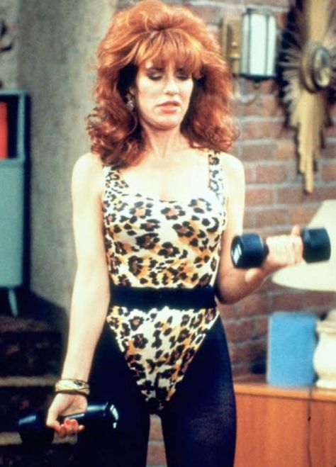 Katey Sagal as 'Peggy Bundy' Peg Bundy, 80s Workout Outfit, Peggy Bundy, Kelly Bundy, Katey Sagal, 80s Workout, Travel Hair, Married With Children, 80s Party