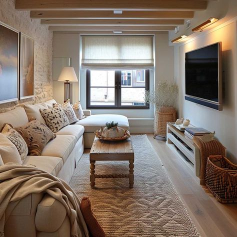 3+ Functional and Fashionable Narrow Living Room Styling Ideas • 333k+ Inspiring Lifestyle Ideas Narrow Living Room With Sectional, Row Home Living Room, Long Narrow Living Room Layout, Narrow Living Room Ideas, Narrow Living Room Layout, Living Room Styling Ideas, Long Living Room Layout, Narrow Family Room, Rectangular Living Room