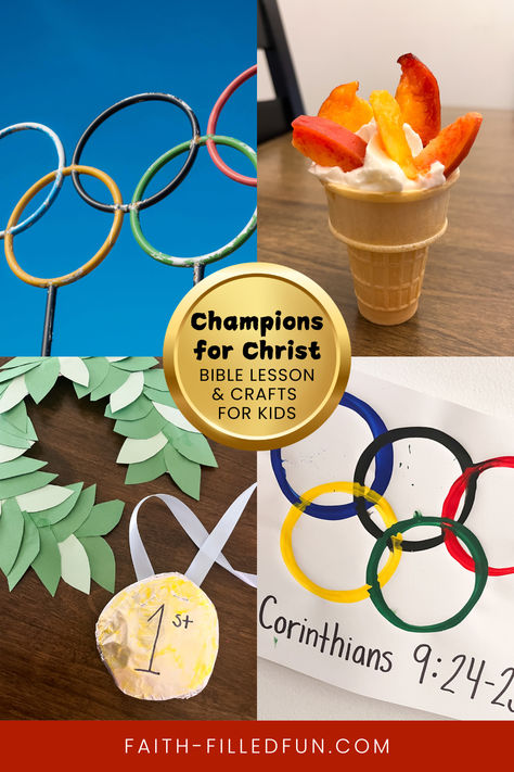 Champions for Christ Olympic-themed Bible Lesson with crafts for kids Bible Olympics For Kids, Running The Race Bible Craft, Olympic Opening Ceremony For Kids, Summer Olympics 2024 For Kids, Olimpic Game Activity For Kids, Run The Race Bible, Kids Olympics, Olympic Crafts, Christian Fitness