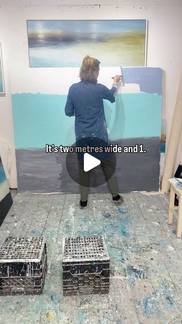 Heather McAlpine on Instagram: "Starting the process of painting a large scale canvas.  Insight into my process, about 12 hours of work in 90 seconds.  I use acrylic paint and different mark making tools , squeegees, print roller large flat brushes, sandpaper and rags to create layers.  I’m always trying to find an emotional resonance with the painting process.  #paintingart #artistsprocess #largepainting #creativeprocess #artistsjourney #artforthehome #seascapes #inspiredbythesea #statementpainting #artforinteriors #coloursofcornwall #thesea #artisticinspiration" Mark Making Tools, Squeegee Painting, Large Scale Art, Flat Brush, Paint Roller, Making Tools, Painting Process, Mark Making, Large Painting