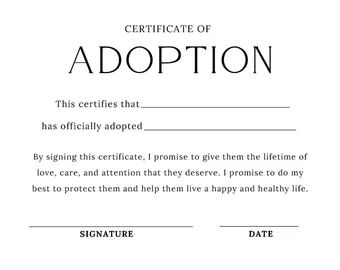 Stuffed Animal Adoption Certificate - Etsy Pet Adoption Certificate, Adoption Form, Adoption Papers, Adoption Certificate, Pinterest Templates, Birth Certificate, Certificate Templates, Rodents, Cat Adoption