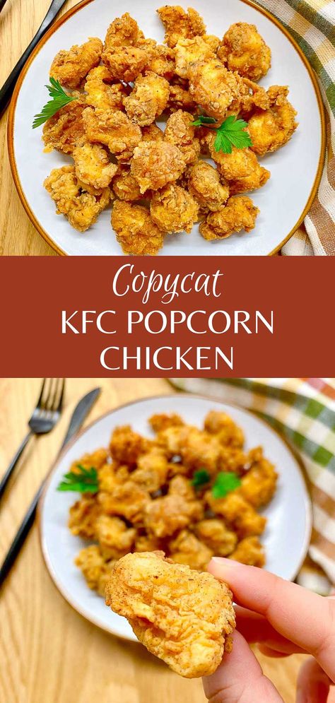 KFC Popcorn Chicken (Copycat Recipe) Kfc Popcorn Chicken Recipe, Kfc Popcorn Chicken, Kfc Chicken Recipe, Chicken Batter, Popcorn Chicken Recipe, Kfc Recipe, Kfc Chicken, Better Than Takeout, Popcorn Chicken