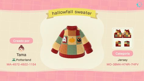 Acnh Isabelle Sweater, Acnh Fall Sweater, Acnh Sweater Code, Animal Crossing Sweater, Acnh Sweater, Halloween Cozy, Acnh Codes, Sewing Stuffed Animals, Outfit Codes