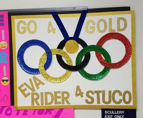 Student Council poster Olympic theme Student Concil Posters, Student Council Posters Presidents, Special Olympics Poster Ideas, School Council Poster Ideas, Hoco Court Posters, Student Council Ideas High School, Stuco Poster, Student Council Poster Ideas, Hoco Princess