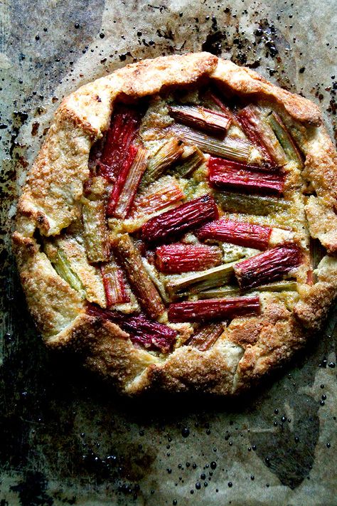 Rhubarb galette: Rustically beautiful, way easier to prepare than a pie. A food processor allows this foolproof pastry dough to come together in a snap. A layer of almond cream (frangipane) paired with the fruit and flaky pastry dough is heaven. #galette #rhubarb #frangipane #pastry #foolproof #foodprocessor Rhubarb Galette, Peasant Bread, Rhubarb Tart, Pie Dough Recipe, Galette Recipe, Sweetened Whipped Cream, Rhubarb Recipes, Flaky Pastry, Pie Dough