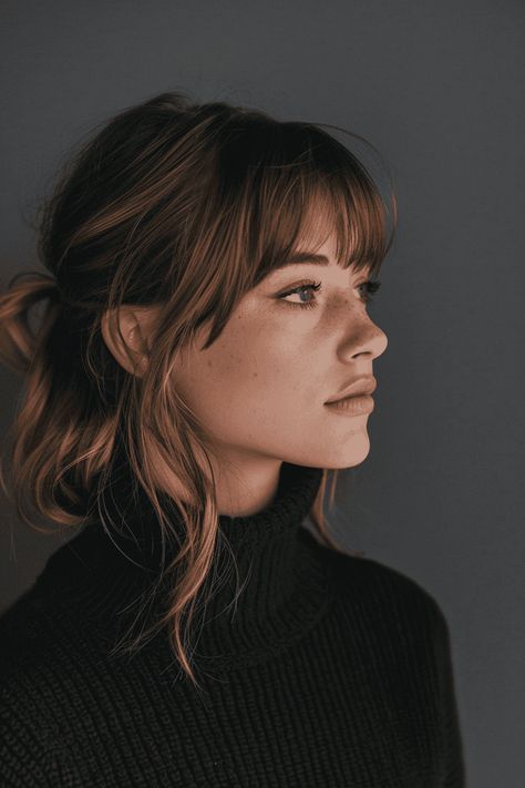 52 Subtle Trendsetting Bangs - Project Hairstyles Mid Length Bangs Haircut, 60s Bangs Hairstyles, Chic Bangs Hairstyle, Micro Bangs Fine Hair, Hannah Simone Bangs, Long French Bangs, Hairstyles While Growing Out Bangs, Alexa Chung Hair Bangs, Wavy Hairstyles With Curtain Bangs