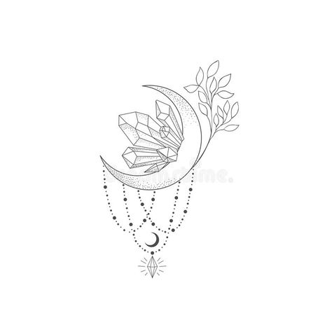 Dangle Tattoo, Crystal And Moon Tattoo, Moon And Crystal Tattoo, Moonstone Crystal Tattoo, Moon And Flower Spine Tattoo, Moon With Crystals Tattoo, Moon Flower Spine Tattoo, Witchy Sternum Tattoo, Tree Frog Tattoos