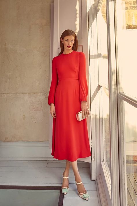 Dresses and Jumpsuits – Suzannah London Suzannah London, Anna Dress, Floral Work, Sleek Dress, Red Midi, London Dress, Cherry Dress, Resort Dresses, Strapless Floral Dress