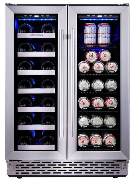 24 Inch Built In Dual Zone Wine and Beverage Cooler Fridge Under Counter Wine and Beer or Drink Fridge Wine And Beverage Cooler, Wine And Beer Fridge, Glass Door Refrigerator, Fridge Design, Steel French Doors, Undercounter Refrigerator, Wine Coolers Drinks, Beverage Fridge, Beer Fridge