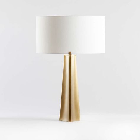 Modern Bedroom Lighting & Lamps | Crate and Barrel Triangle Table, Modern Bedroom Lighting, Steel Beam, Side Table Lamps, Steel Beams, Gold Table Lamp, Table Lamp Sets, Brass Table Lamps, Tripod Lamp