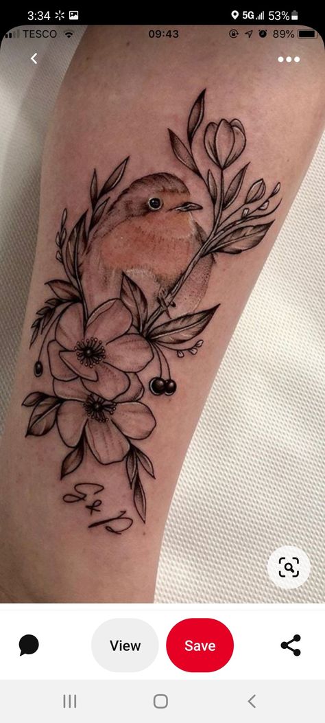 Robin Forearm Tattoo, Robin Floral Tattoo, Robin In Tree Tattoo, Cute Robin Tattoo, Bird And Flower Ankle Tattoo, Robin And Flower Tattoo, Robin Tattoos For Women, Finches Tattoo, Finch Bird Tattoo