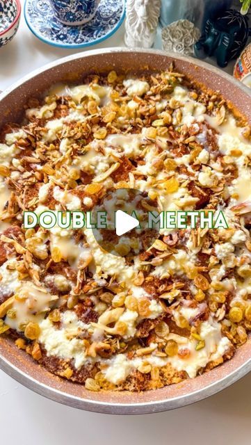 Rafia Mazhar | Easy Recipes | Home Chef on Instagram: "Double ka Meetha Recipe ⤵️

Hyderabadi Food Series Episode 2: Double ka Meetha 🥧

✨ 500K Special ✨

Ingredients
1 large whole bread loaf (meethay ki bread - preferably 2 days old)
650 g (3.25 cups) sugar
1.5 glass water 
1 tsp Orange food colour
1 tsp cardamom powder
Few saffron strands
650 ml (2.5 cups) milk
300 g khoya
Handful almonds, cashew nuts, pistachio 
Handful raisins
1 tbsp ghee

- Remove the crust from the bread from all sides and cut into thick slices and squares. Place in an open dish and let them dry under the fan for 1 hour
- Meanwhile finely slice the nuts and fry in ghee. Set aside
- Soak the raisins in water
- Mix 150 g khoya with some milk and make a paste. Set aside 
- Once the bread is dried, fry in medium hot oil Meetha Recipe, Hyderabadi Food, Double Ka Meetha, Orange Food, Orange Food Coloring, Bread Loaf, Water Mixes, Cardamom Powder, Cashew Nut