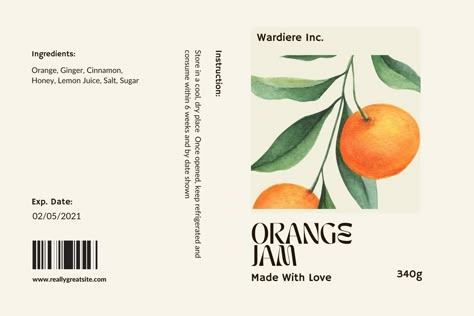 Watercolor Packaging, Jam Packaging, Tea Website, Orange Jam, Watercolor Orange, Fruit Labels, Packaging Template Design, Packaging Label Design, Drinks Packaging Design