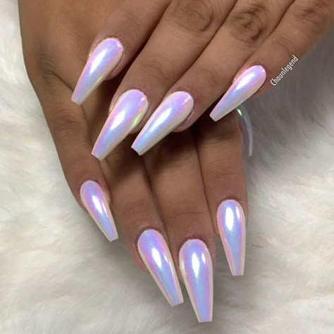 🦄🦄🦄 Holographic Nails Acrylic, Hallographic Nails, Bright Acrylic Nails, Iridescent Nails, Nails Short Acrylic, Shape Nails, Unicorn Nails, White Acrylic Nails, Coffin Shape