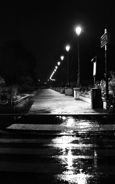 Luc Dartois 2020 -- Paris la nuit sous la pluie, promenade du quai de Grenelle, reflet des lumières dans la pluie, photo artistique noir et blanc -- Paris by night under the rain, promenade of the Grenelle bank, reflected glare of the lights in the rain, black and white aesthetic photography -- #Dartois #LucDartois #Paris #ParisLaNuit #ParisByNight #Nuit #Night #Pluie #Rain #Seine #QuaisDeSeine #BanksOfSeine #Photo #NoiretBlanc #BlackandWhite Rain Black And White Aesthetic, Black And White Aesthetic Photography, Canal Photography, Rain Black And White, White Aesthetic Photography, Soul Collage, Night Rain, Rain Art, Under The Rain