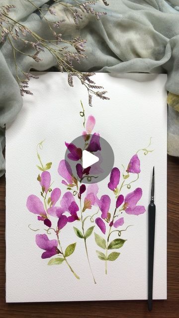 Garima Srivastava | Artist | Author | Surface Designer on Instagram: "Ink and watercolor sweet pea flowers for this beautiful sunny day. . . . . .  #watercolorflowers  #watercolorflorals #floralpainting #paintingvideo" Watercolor Sweet Peas, Watercolour Greeting Cards, Beginners Watercolor, Painting Ideas Inspiration, Watercolor Videos, Beautiful Sunny Day, Sweet Pea Flowers, Watercolor Card, Pea Flower