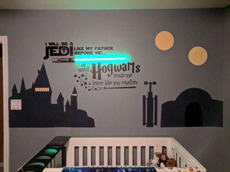 Starwars Nursery Themes, Starwars Nursery Boys, Harry Potter Themed Nursery, Star Wars Nursery, Harry Potter Nursery, Harry Potter Baby, Harry Potter Room, Future Family, Themed Nursery