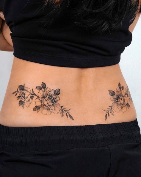 Flowers Lower Back Tattoo, Peony Tattoo Back, Lower Back Tattoo, Peonies Tattoo, Peony Flower, Lower Back Tattoos, Back Tattoo, Lower Back, Girl Tattoos