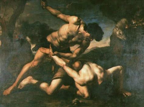 'Cain and Abel' by Orazio Riminaldi, 17th century Cain And Abel, Old Blood, East Of Eden, Oil Canvas, Adam And Eve, Caravaggio, Christian Art, 17th Century, New Art