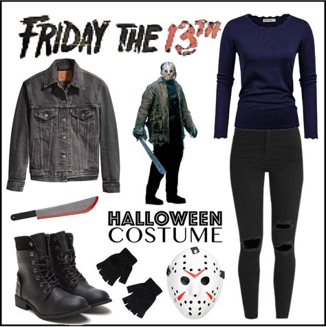 Jason Diy Costume, Friday The 13th Jason, Jason Outfit Halloween, Jason Female Costume, Jason Costume Girl, Diy Jason Costume, Jason Friday The 13th Costume, Diy Jason Costume Women, Friday The 13th Outfit