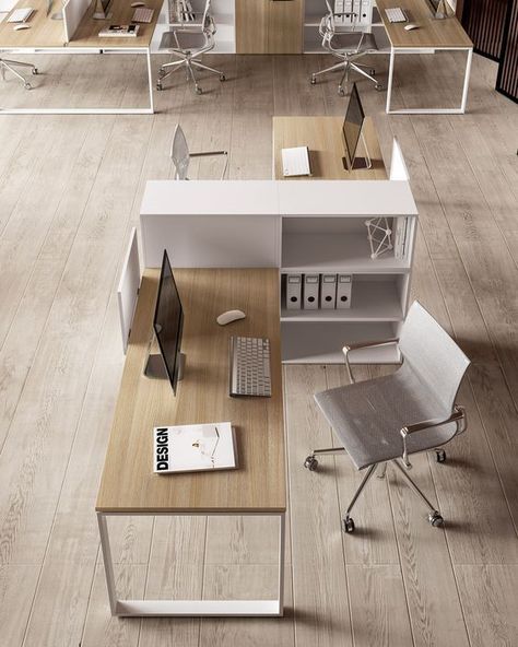 Modern Office Workstations, Small Workstation Office, Small Corporate Office Design Layout, Office For Two People Layout Business, Office Space Divider Ideas, Small Office Workstations Design, Modern Office Workstations Design, Corporate Office Design Concept, Office For 4 People