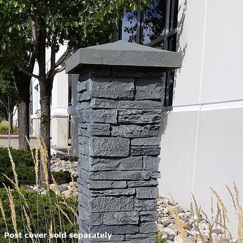 Faux Stone Column Wraps | DecksDirect - DecksDirect Stone Column Wrap, Glass Railing Deck, Deck Railing Systems, Aluminum Railing Deck, Composite Deck Railing, Column Wraps, Post Sleeve, Column Wrap, Post Cover