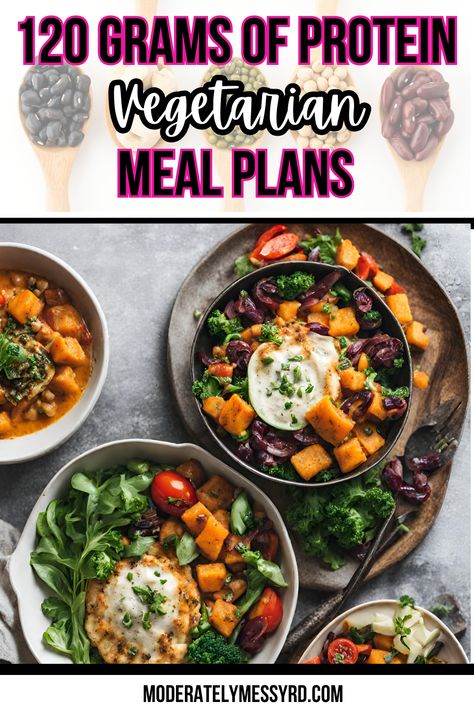 The power of a plant-based diet is on the rise! Whether you're a vegetarian or just trying to eat more plant-based meals, prioritizing protein - especially reaching 120 grams of protein per day- can be challenging. This post includes 120 grams of protein vegetarian meal plans with recipe ideas with at least 20 grams of protein per serving. Plant Based Bodybuilding Meal Plan, Protein Dense Vegetarian Meals, Protein Options For Vegetarians, Easy High Protein Veggie Meals, Vegetarian Macros Meal Plan, High Protein Vegetarian Lunch Meal Prep, High Plant Protein Meals, 100 Grams Of Protein A Day Vegetarian, 1800 Calorie Meal Plan Vegetarian