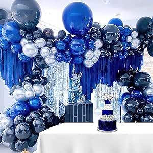 Blue Silver Balloon Garland, Dark Blue Balloons, Silver Balloon Garland, Décoration Baby Shower, Wedding Anniversary Party Decorations, Boys Birthday Party Decorations, Balloons Arch, Boy Birthday Decorations, 50th Birthday Decorations