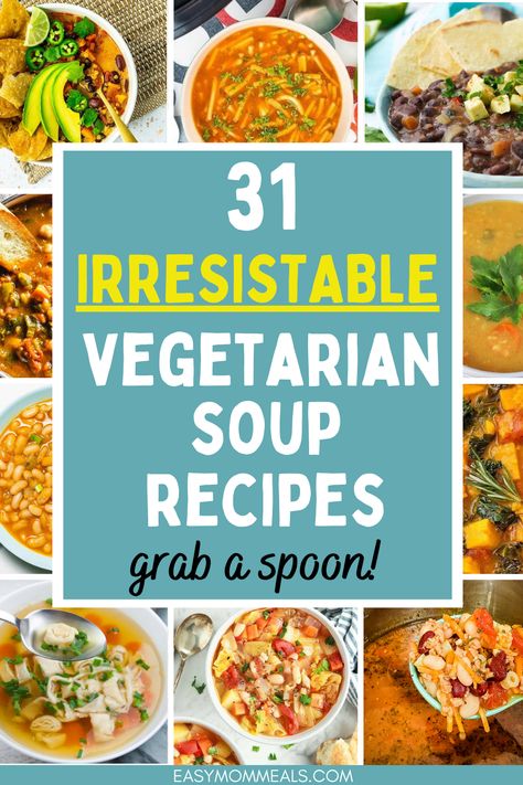 You'll love this collection of the best vegetarian soup recipes. Packed full of flavor but without any meat you'll dive right into these dowls of deliciousness. These recipes are vegan friendly too. It's the perfect group of dinner meal ideas if you want to put more plant-based recipes on your menu. Which will you try first? Soup For Vegetarians, Vegetarian Broth Soup, Best Vegetarian Soup, Vegitarian Soup Recipes, Best Vegetarian Soups, Quick Vegetarian Soup, Plant Based Vegetable Soup, Easy Vegetarian Soups To Make, Best Vegetarian Soup Recipes