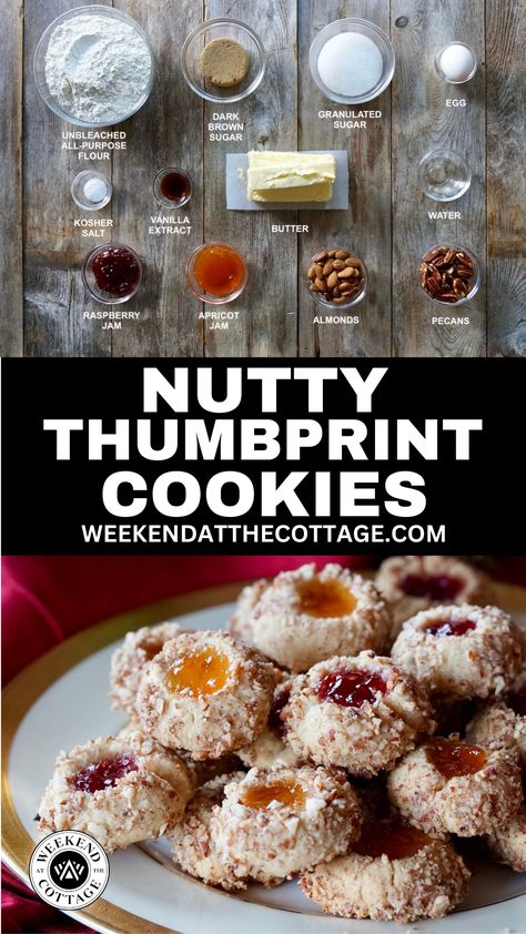 Nutty Thumbprint Cookies - Holiday favourite! Thumbprint Cookies With Pecans, Birdsnest Cookies Recipe, Birdsnest Cookies, Bird Nest Cookies, Jam Drops, Birds Nest Cookies, Buttery Sugar Cookies, Drop Cookie Recipes, Xmas Baking