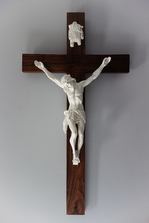 Crucifix Wall Decor, White Stone Fireplaces, Jesus Christ Statue, Home Altar Catholic, Traditional Catholicism, Catholic Altar, Catholic Decor, Jesus And Mary Pictures, Pictures Of Jesus Christ