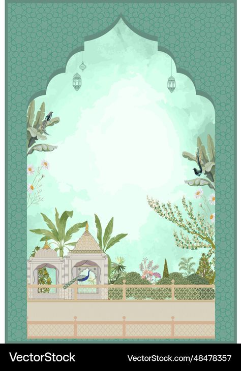 Temple Invitation Card Design, Mughal Wedding, Engagement Card Design, Tree Vector Illustration, Wedding Card Frames, Card Design Template, Indian Wedding Invitation Cards, Tree Vector, Engagement Card