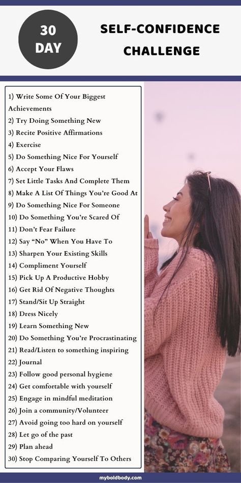 Self Confidence Challenge, Self Esteem Building Activities, Confidence Challenge, Boost Your Self Esteem, 30 Day Transformation, Self Esteem Worksheets, Self Esteem Activities, Building Self Confidence, Self Improvement Quotes